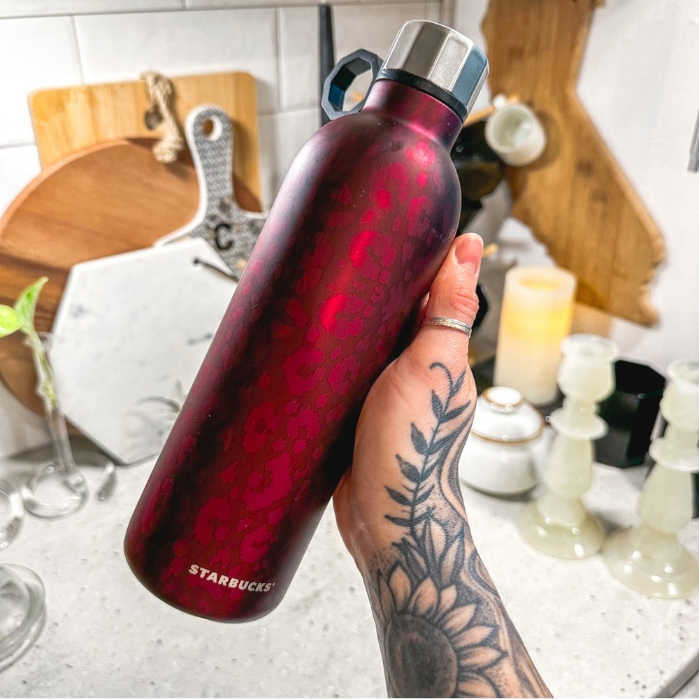 Starbucks Leopard print maroon stainless steel water bottle 20oz